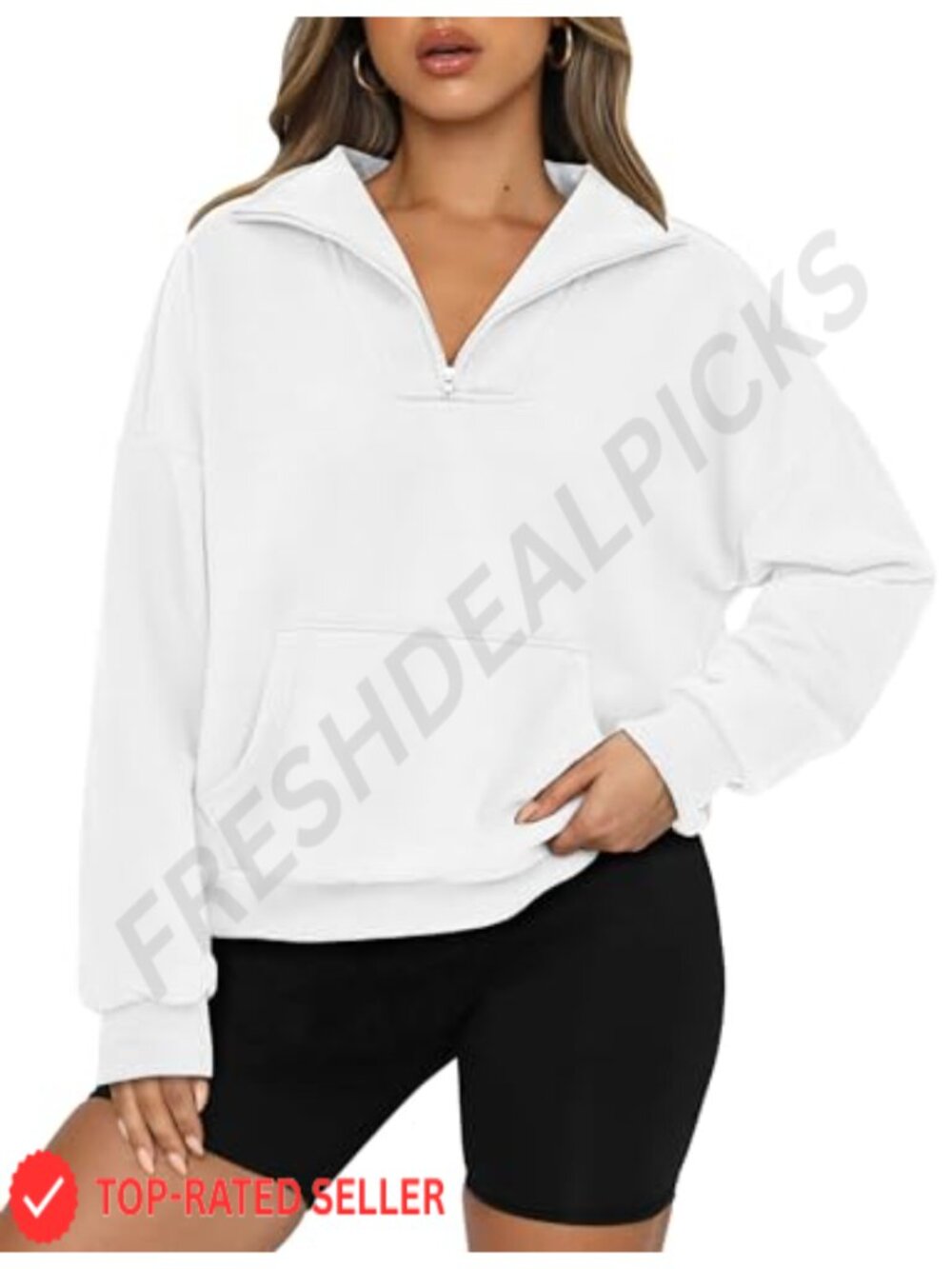 Womens Quarter Zip Crop Sweatshirt Long Sleeve Pullover Casual